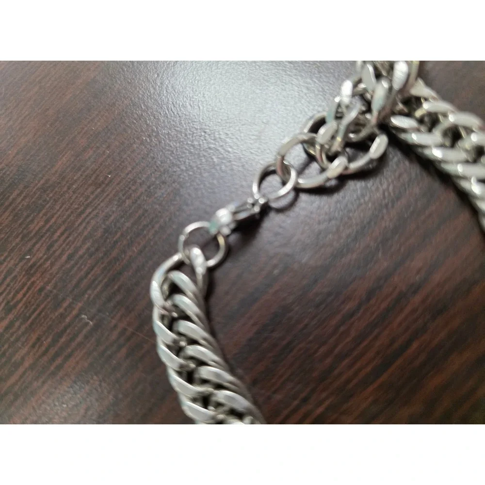 Unbranded Silver Tone Curb‎ Chain Bracelet Heavy Flat Link Lobster Clasp 24g